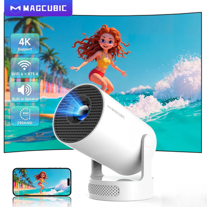 4K Android 11 Portable Projector 8000 Lumens Wifi 6 BT5.4 Outdoor Theater 5W Hifi Speaker 720P HD Supported HY300 Pro+